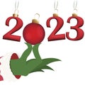 New Year\'s illustration with numbers 2023, Christmas tree toy